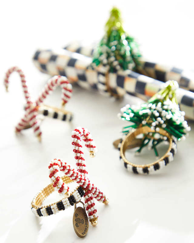 Tree and Candy Cane Napkin Rings, Set of 4